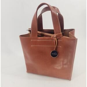 Authentic Furla Genuine Leather Small Top Handle Tote Bag Brown Inner Zip Pocket